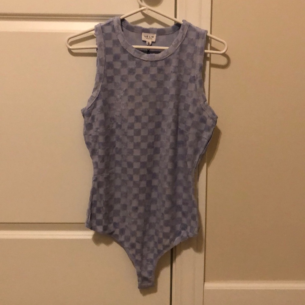 NWT Le Lis (Boutique) Blue checkered bodysuit